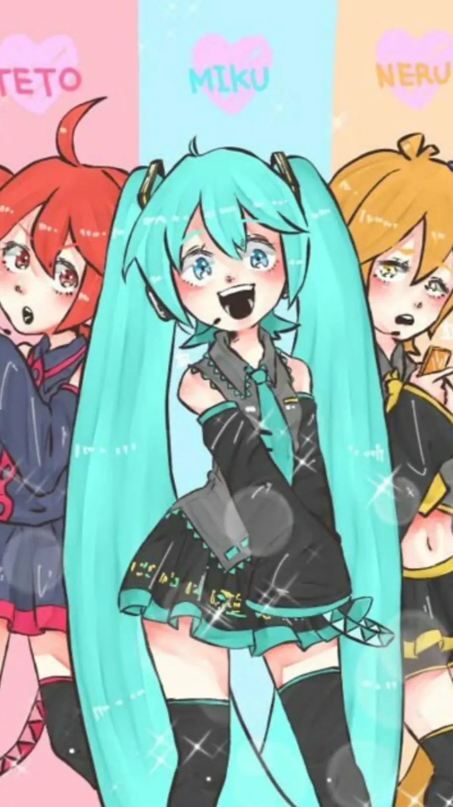 ai character: Teto Miku Neru background