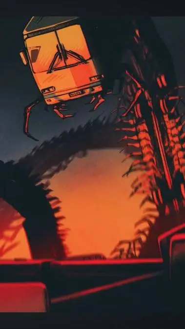 ai character: autobús ciempiés background