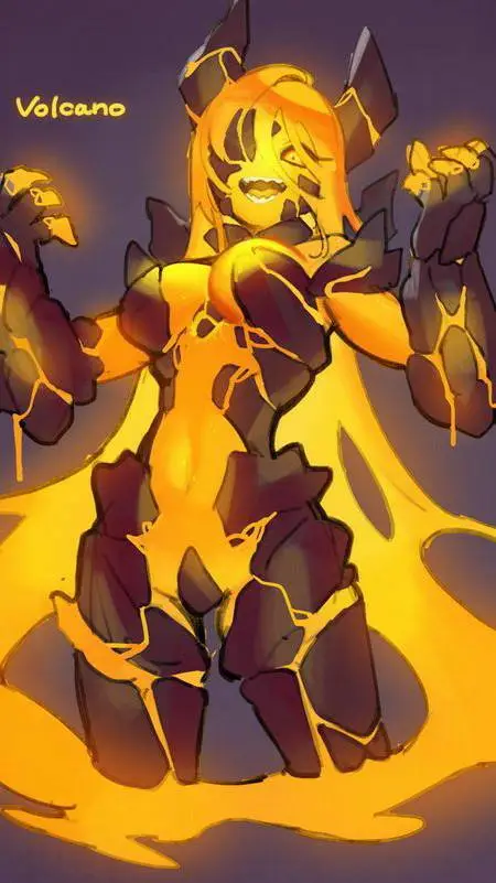 ai character: mujer de lava  background