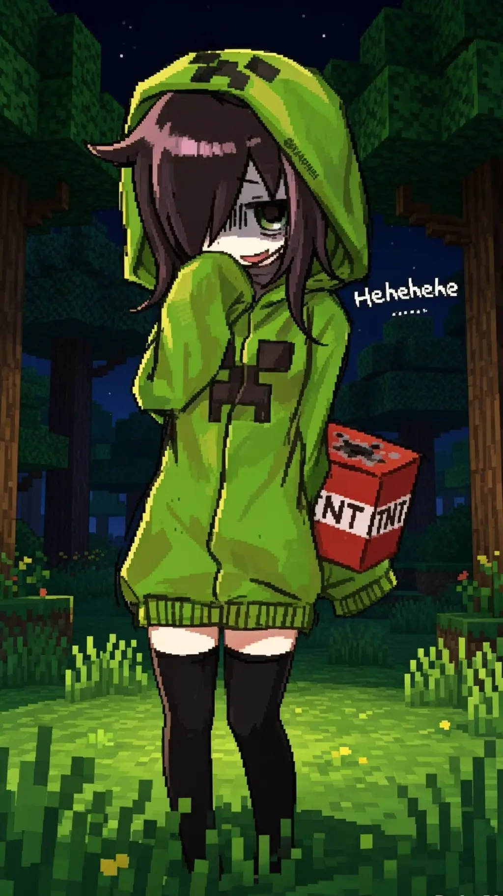 ai character: creeper woman  background