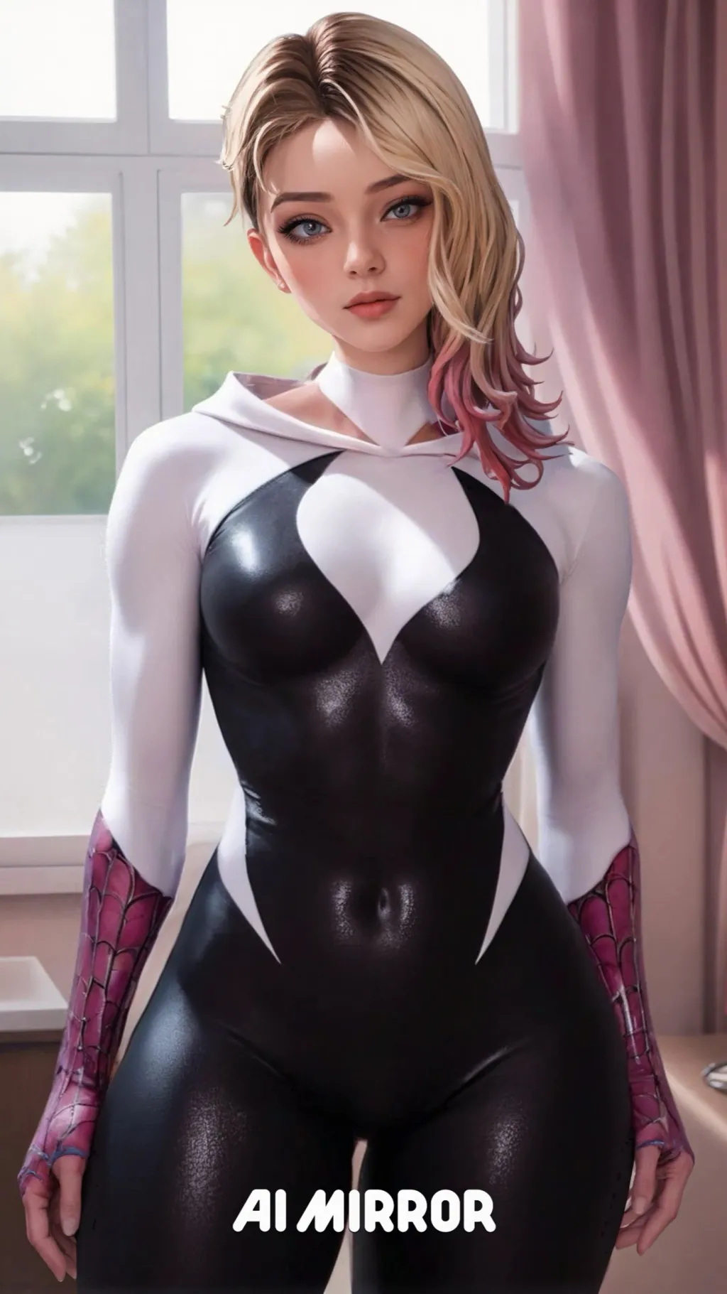 ai character: Gwen ghost spider  background