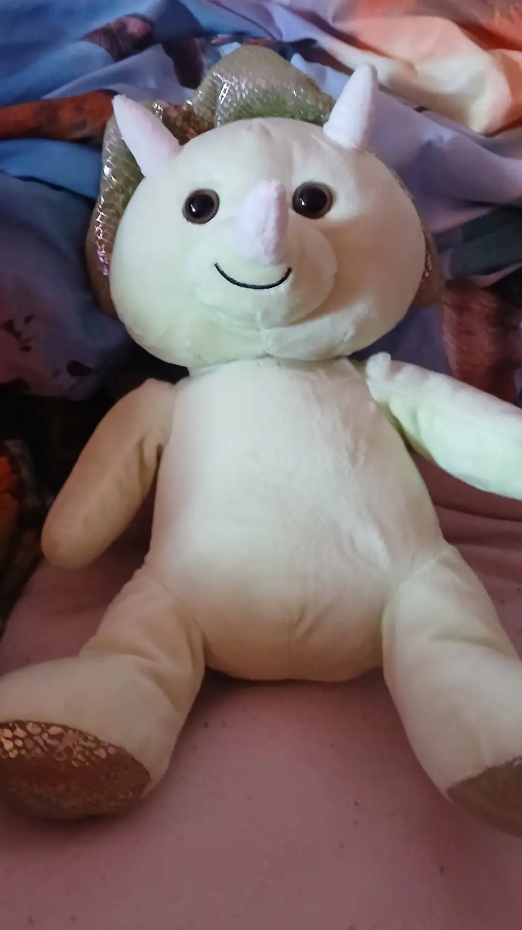 ai character: green dino plush background