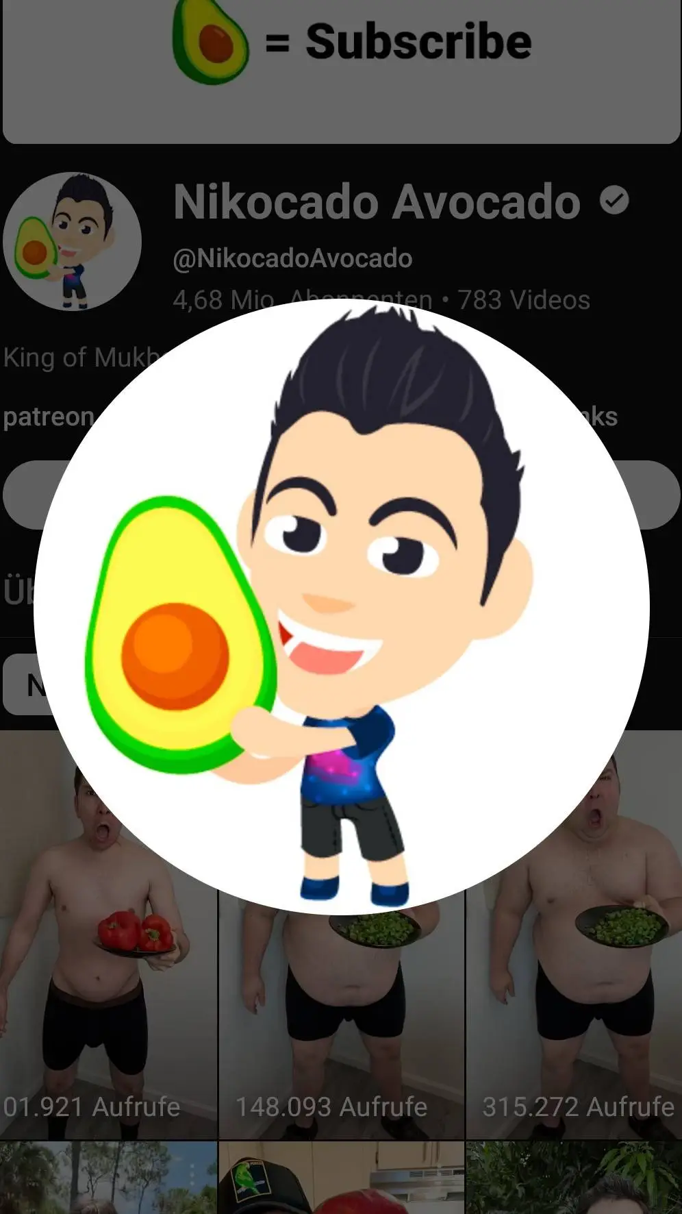 ai character: Nikocado Avocado  background