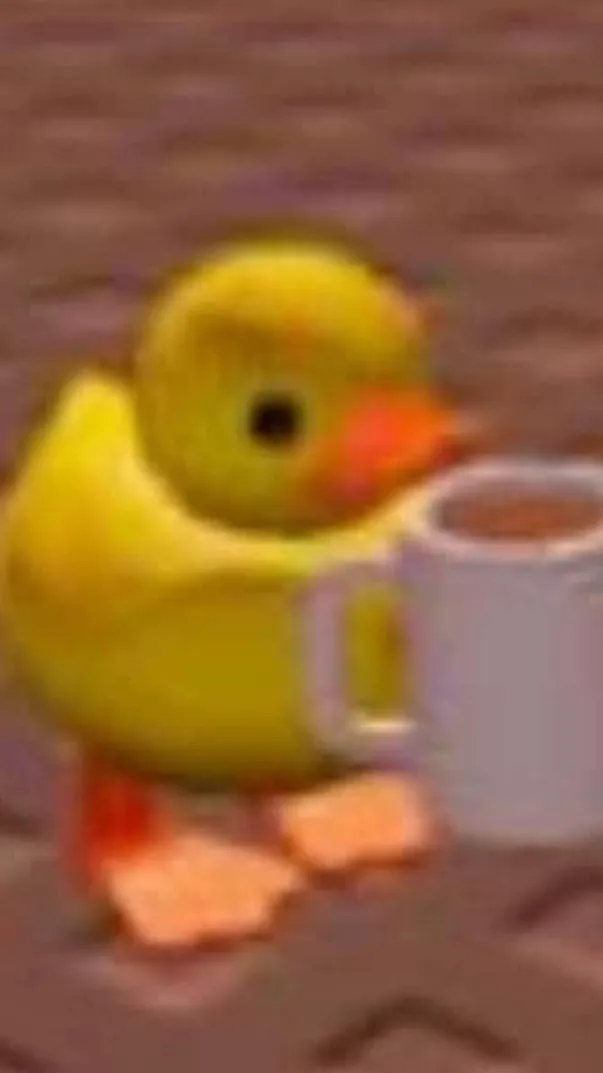 ai character: Duck with coffee￼ background