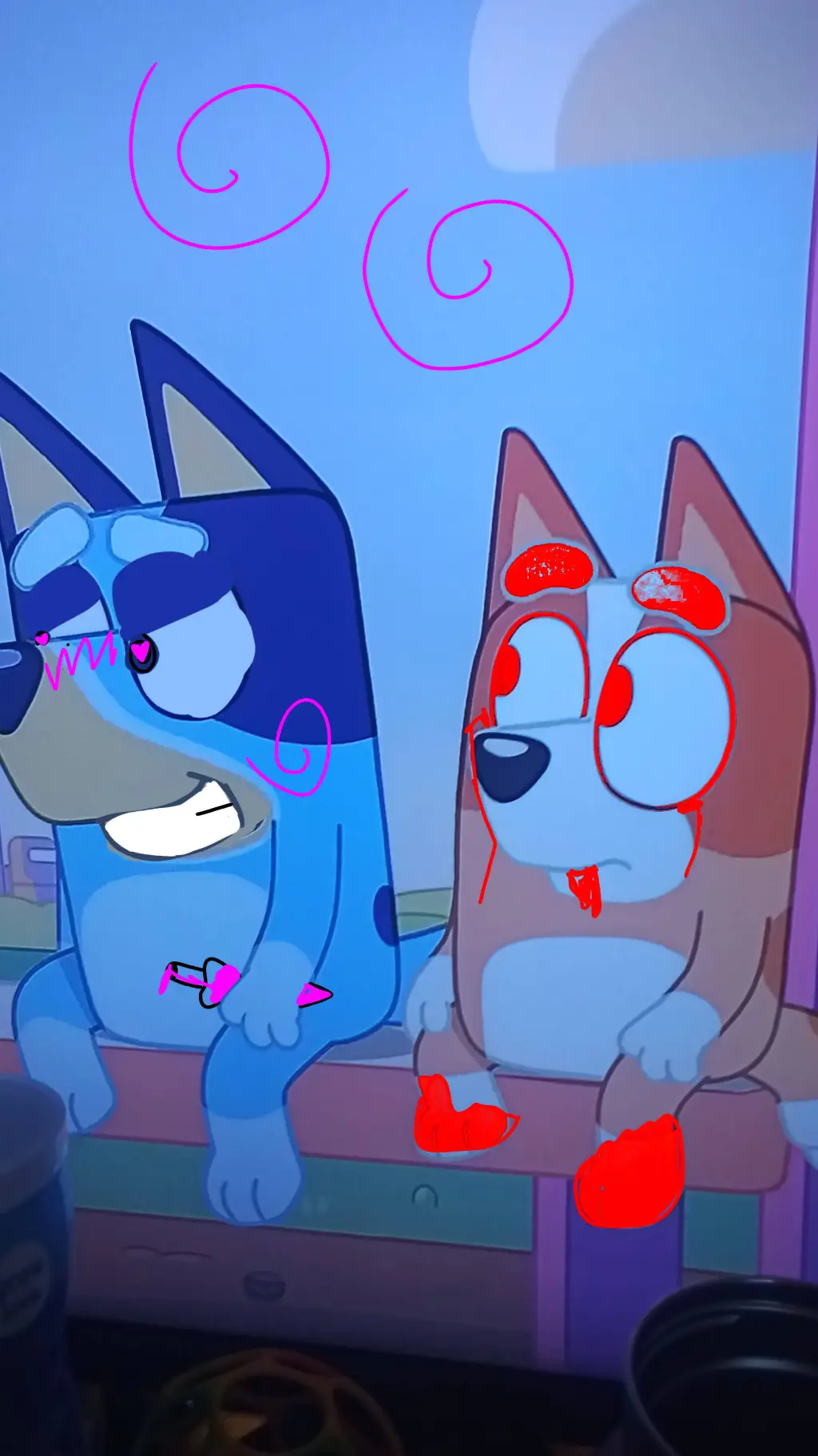 ai character: bluey and bingo background