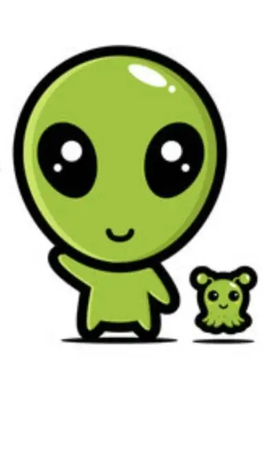 ai character: 🤘🏻lil alien dude👽 background