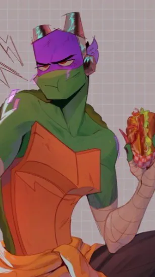 ai character: Donnie ￼eating  background