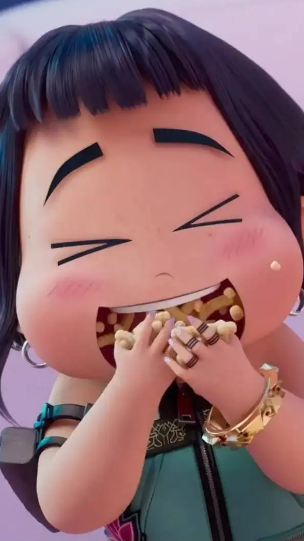 ai character: Zoey eating chips background