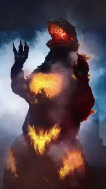 ai character: Burning Godzilla  background