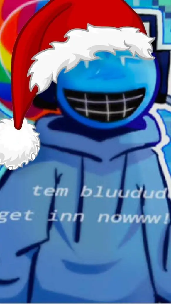 ai character: blue dude celebr background