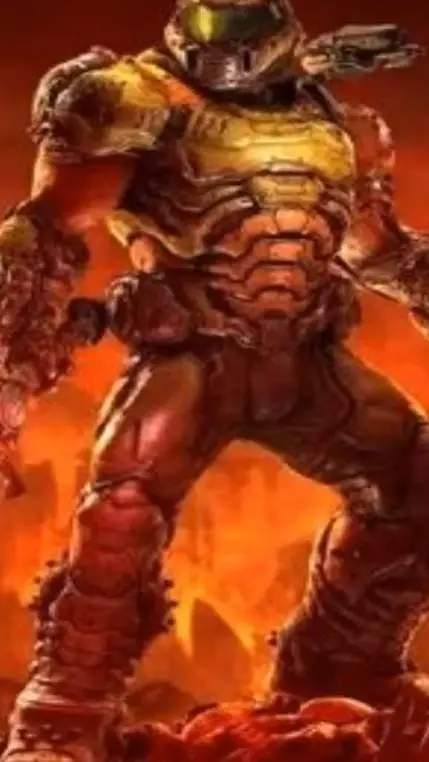 ai character: DOOM meme center background