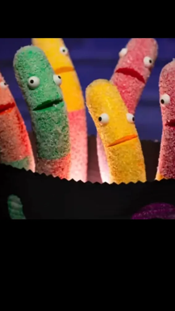 ai character: Trolli gummy worms background