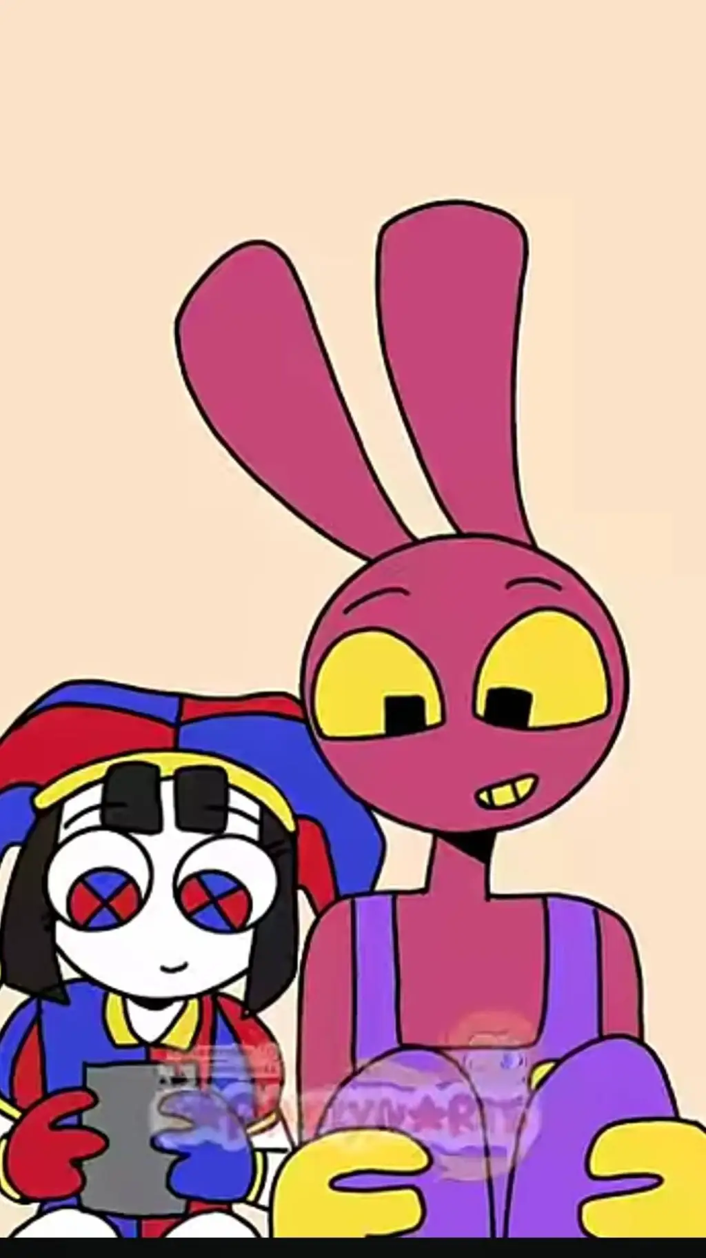 ai character: Pomni X evil Jax background