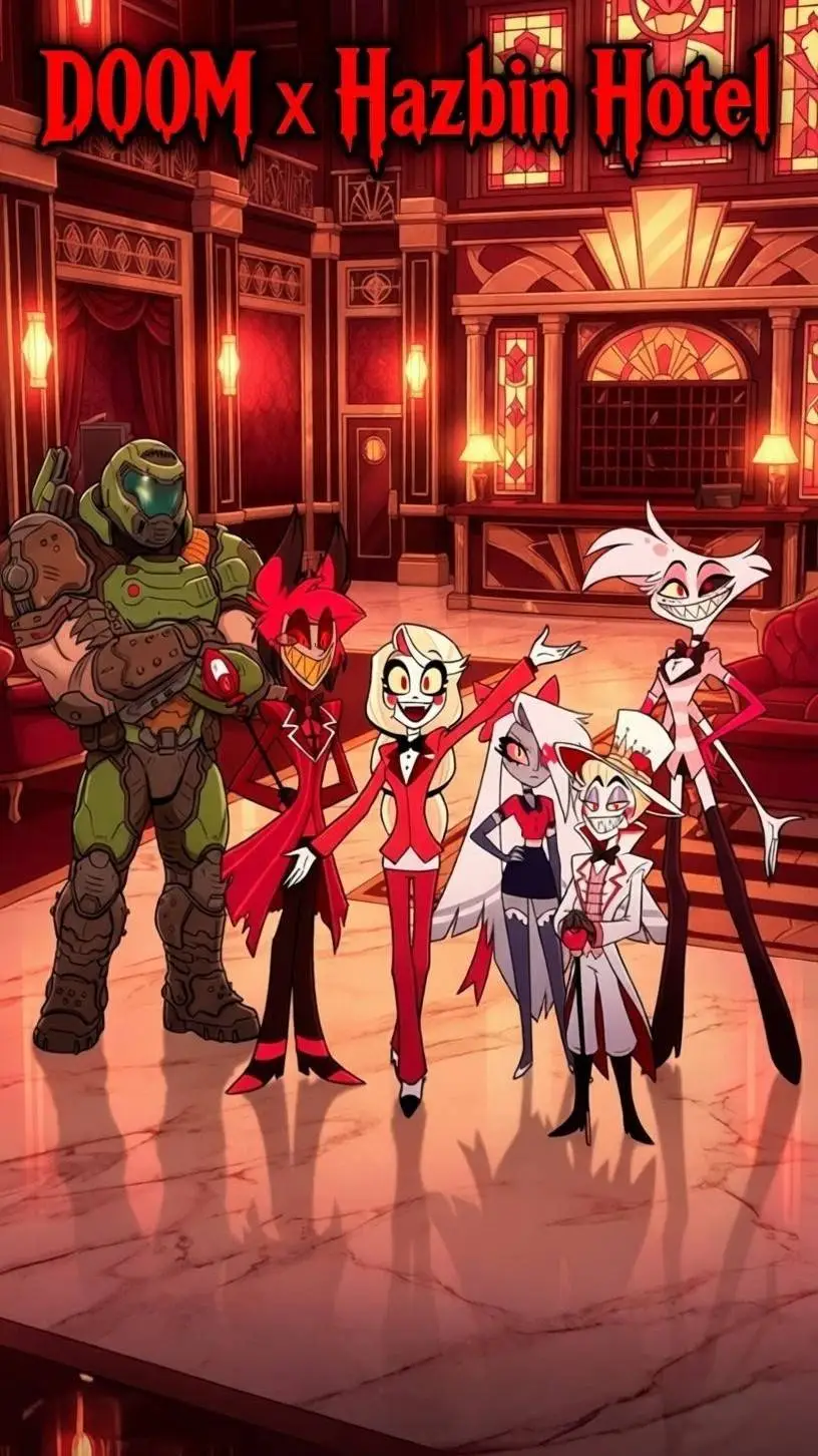 ai character: DOOM x HAZBINHOTEL background