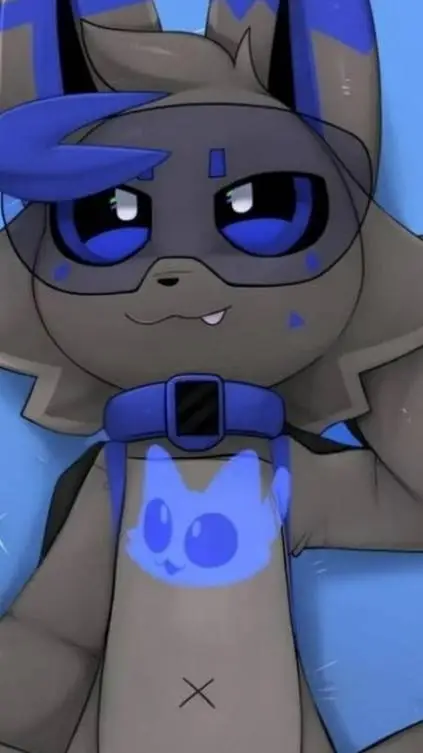 ai character: fur cat 💙🖤 background