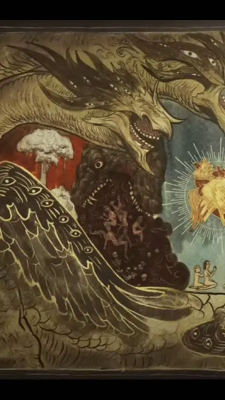 ai character: Gojira & ghidorah. background