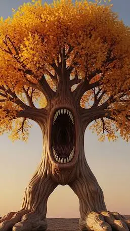 ai character: árbol de ámbar background