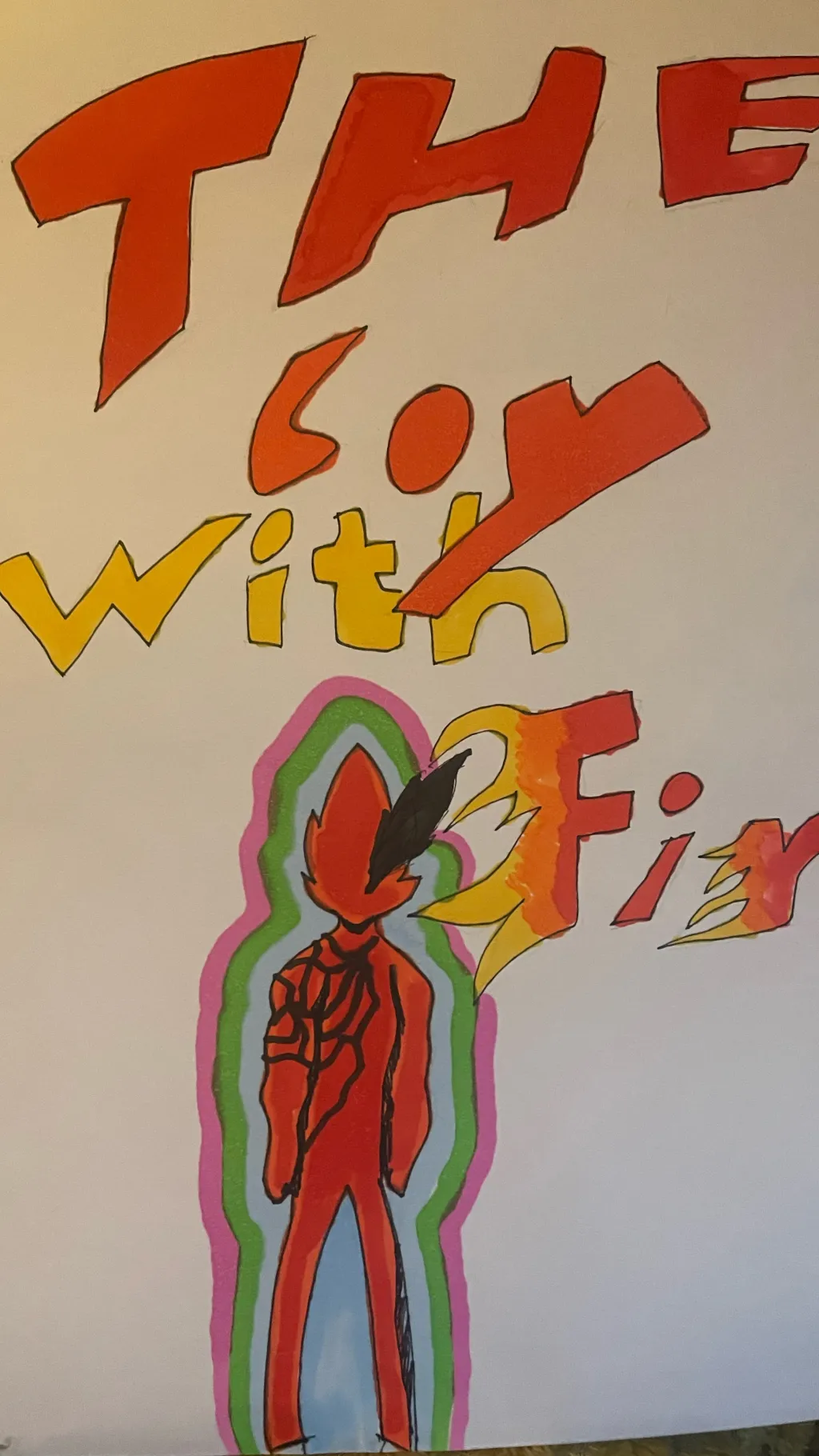 ai character: The boy with fire background