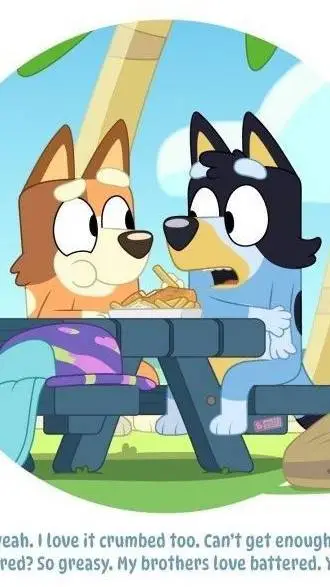 ai character: Bluey 80s background