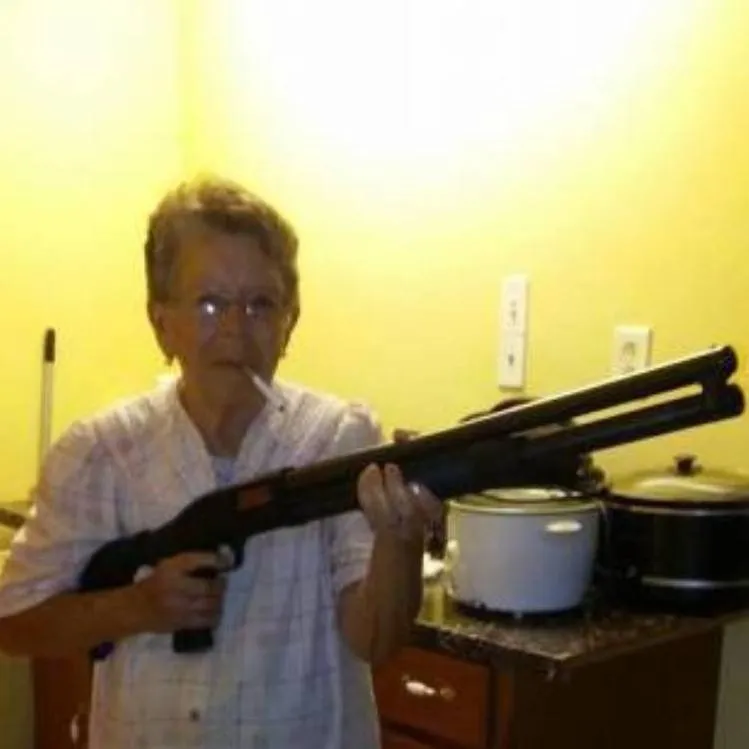 chat with ai character: grandma with a gun