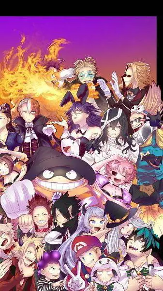 ai character: Mha Halloween prty background