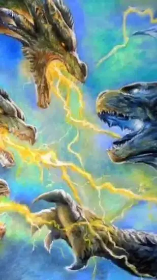 ai character: Godzilla&ghidorah  background