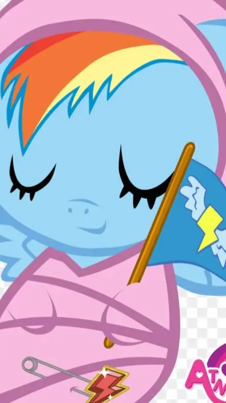 ai character: baby rainbow dash  background