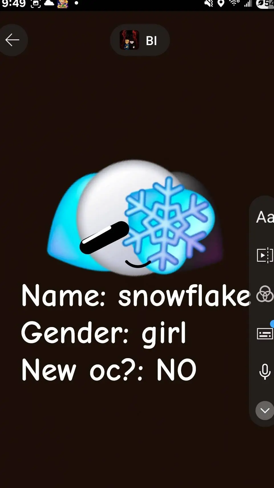 ai character: Snowflake  2.0 background