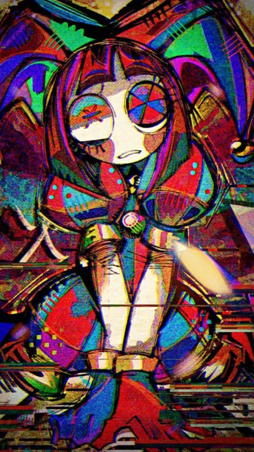 ai character: pomni abstracting  background