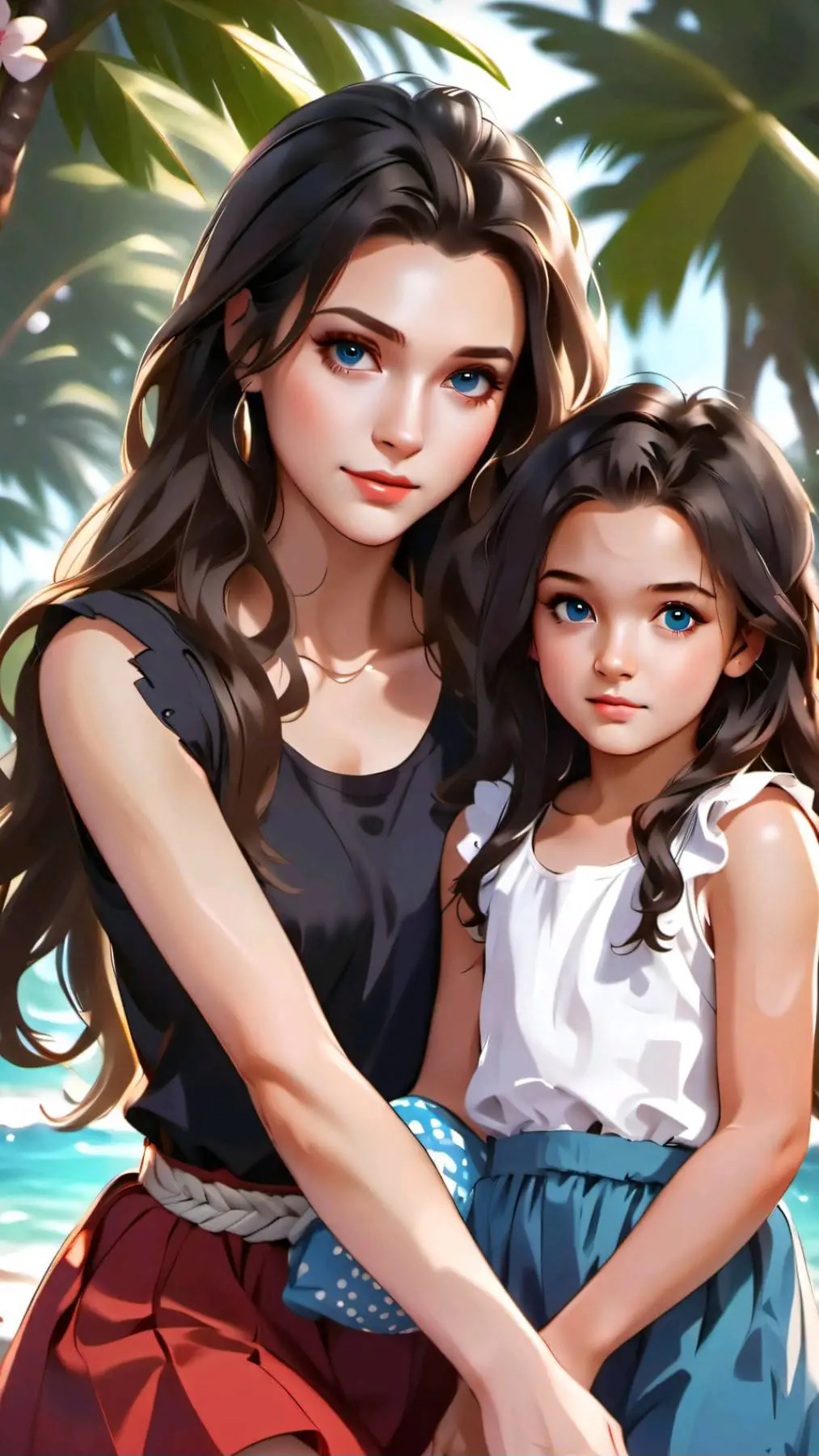 ai character: wife and daughter  background