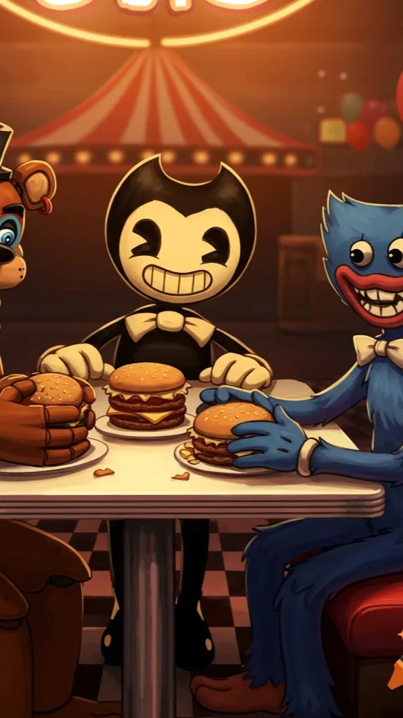 ai character: Freddy,Bendy,huggy background
