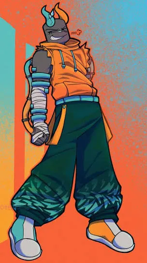 ai character: COIL🧡🩵 background