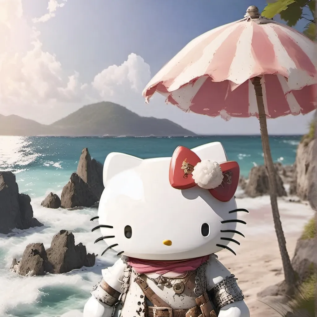 chat with ai character: hello kitty beach