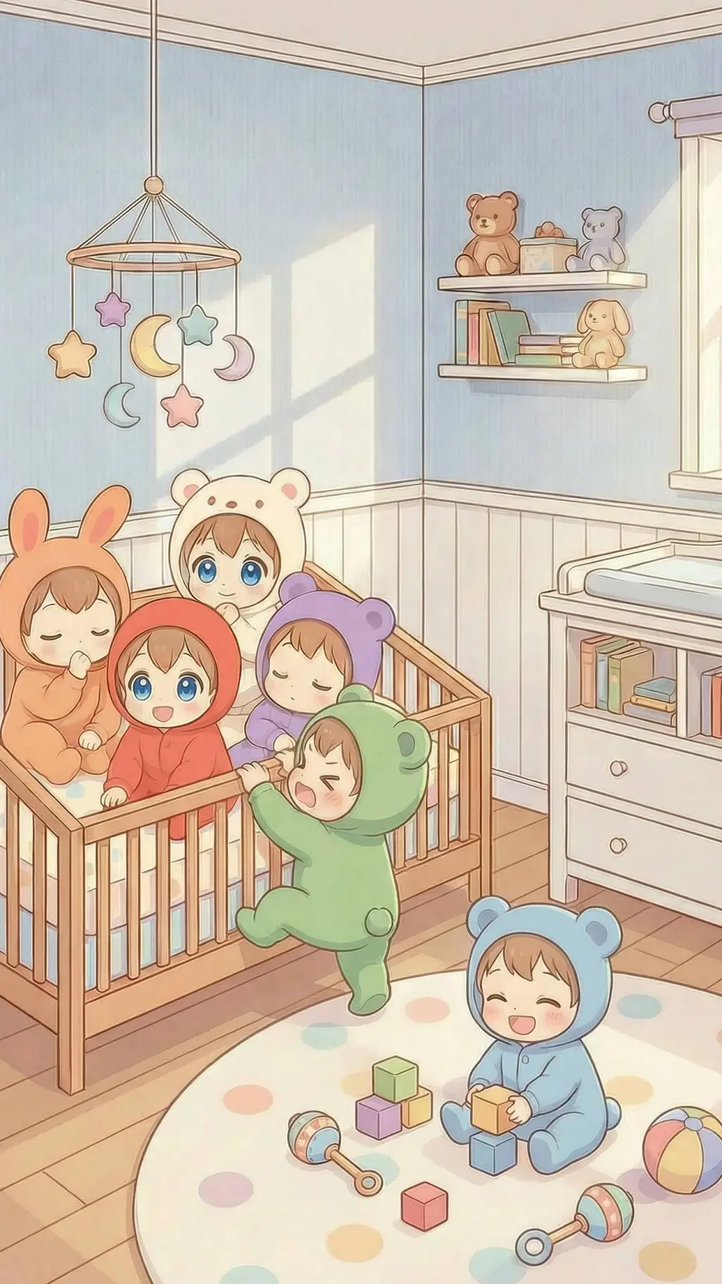 ai character: Babys caretaking background