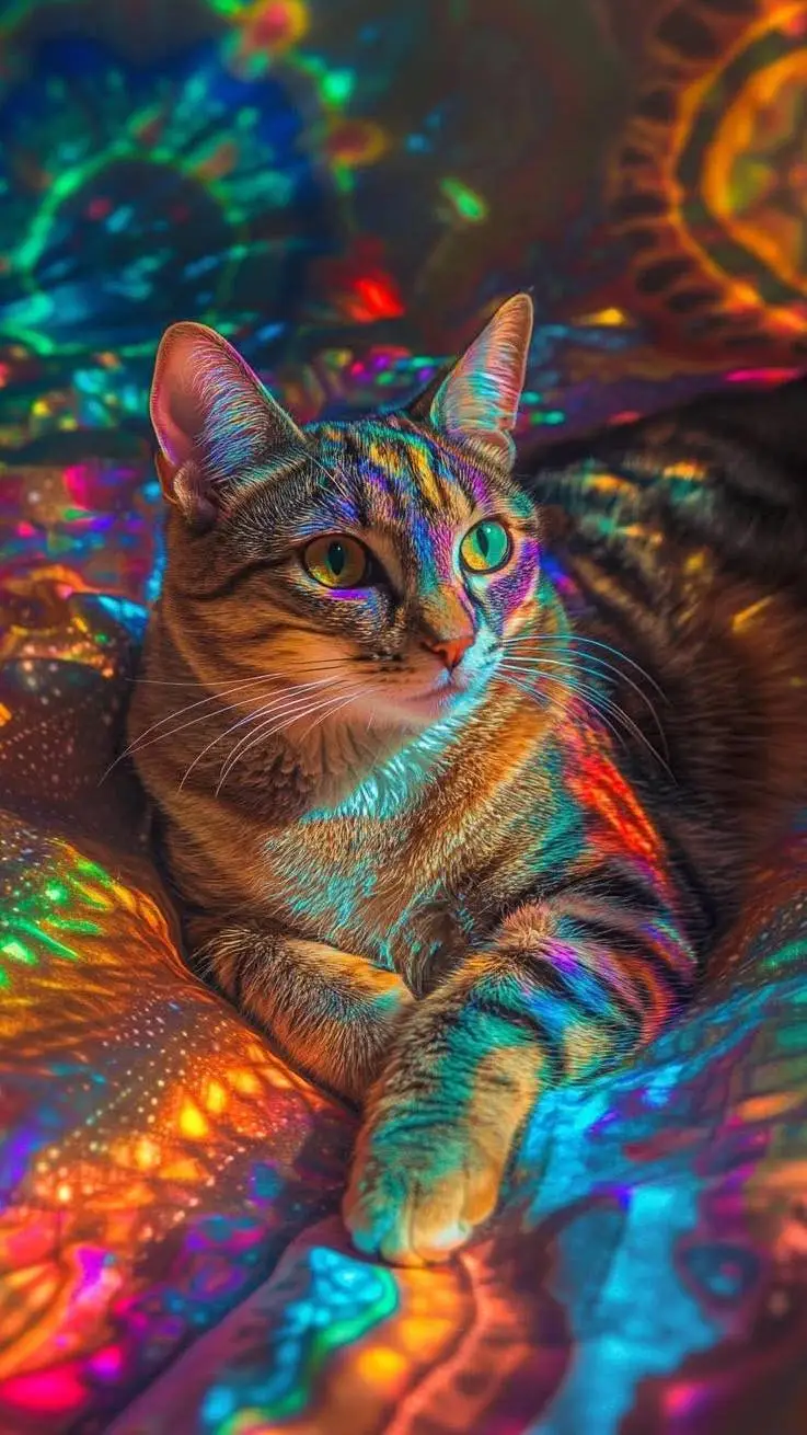 ai character: Psychedelic Cat background
