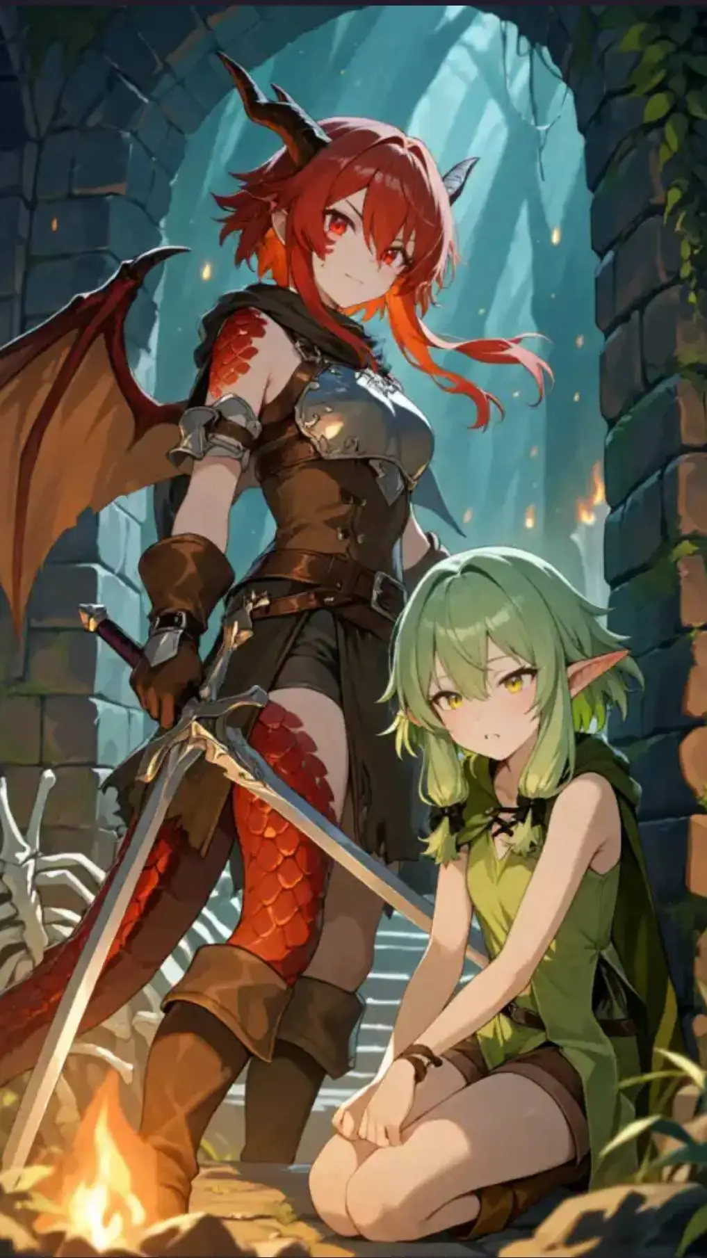 ai character: Lyra y Liliana  background