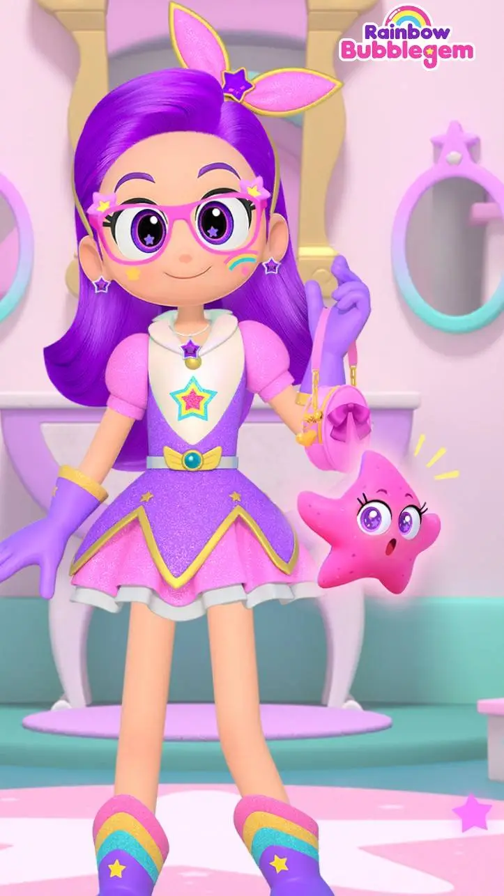 ai character: rainbow bubbelgum🌈 background