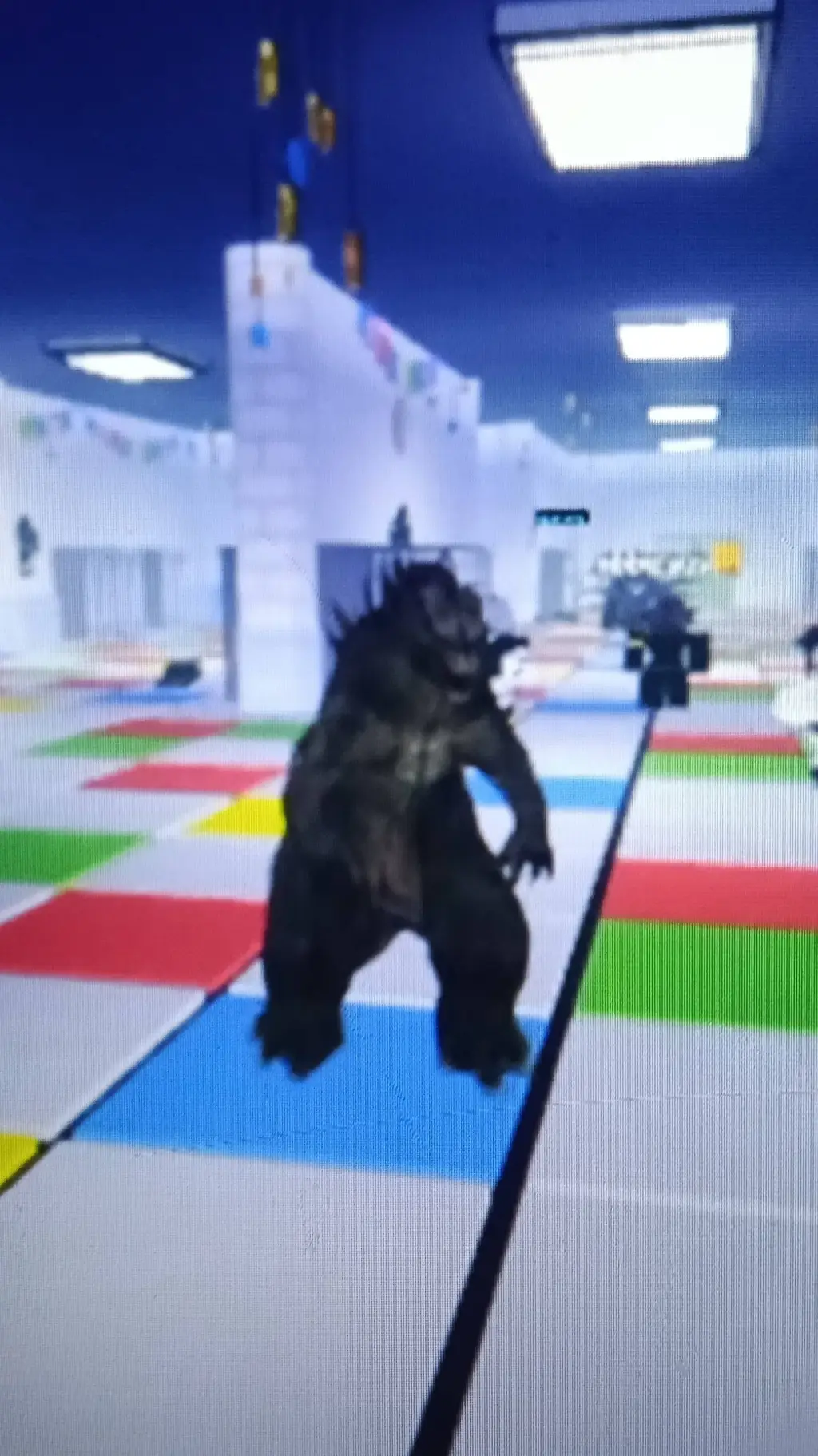 ai character: Godzilla in school background