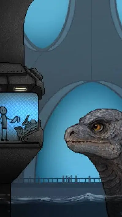 ai character: Baby Godzilla  background