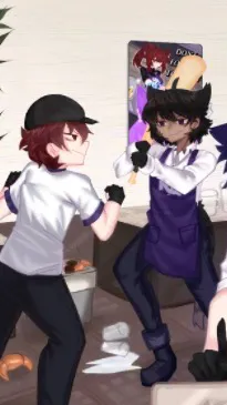 ai character: Hybird cafe background