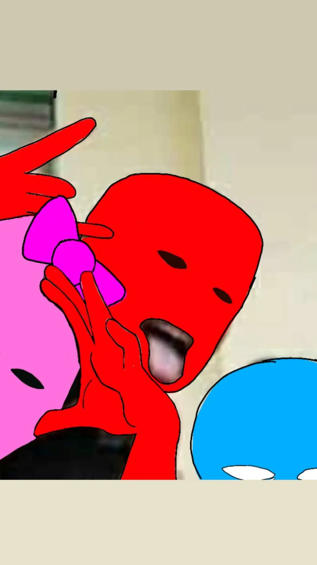 ai character: BluePinkRed background