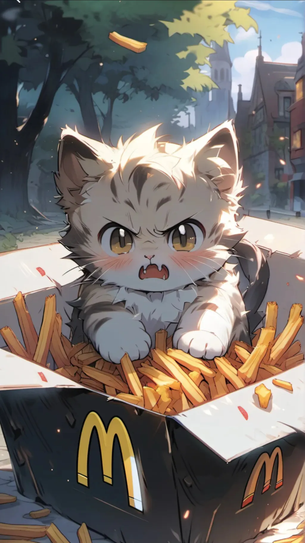 ai character: french fry kitten background