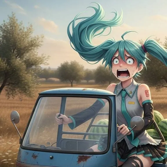 chat with ai character: miku sull ape car