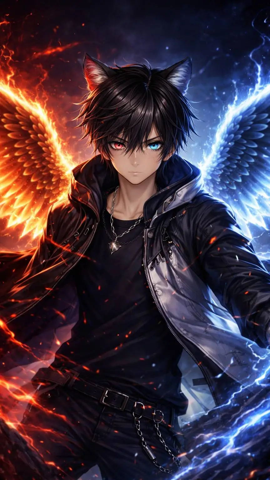 ai character: meowl but human  background