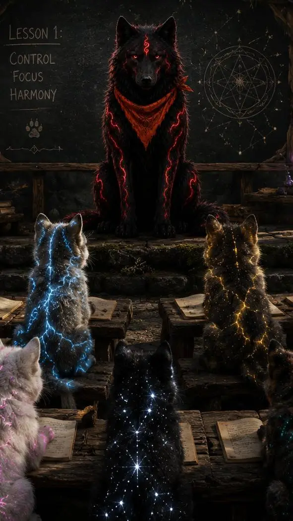 ai character: Magic Pup School background