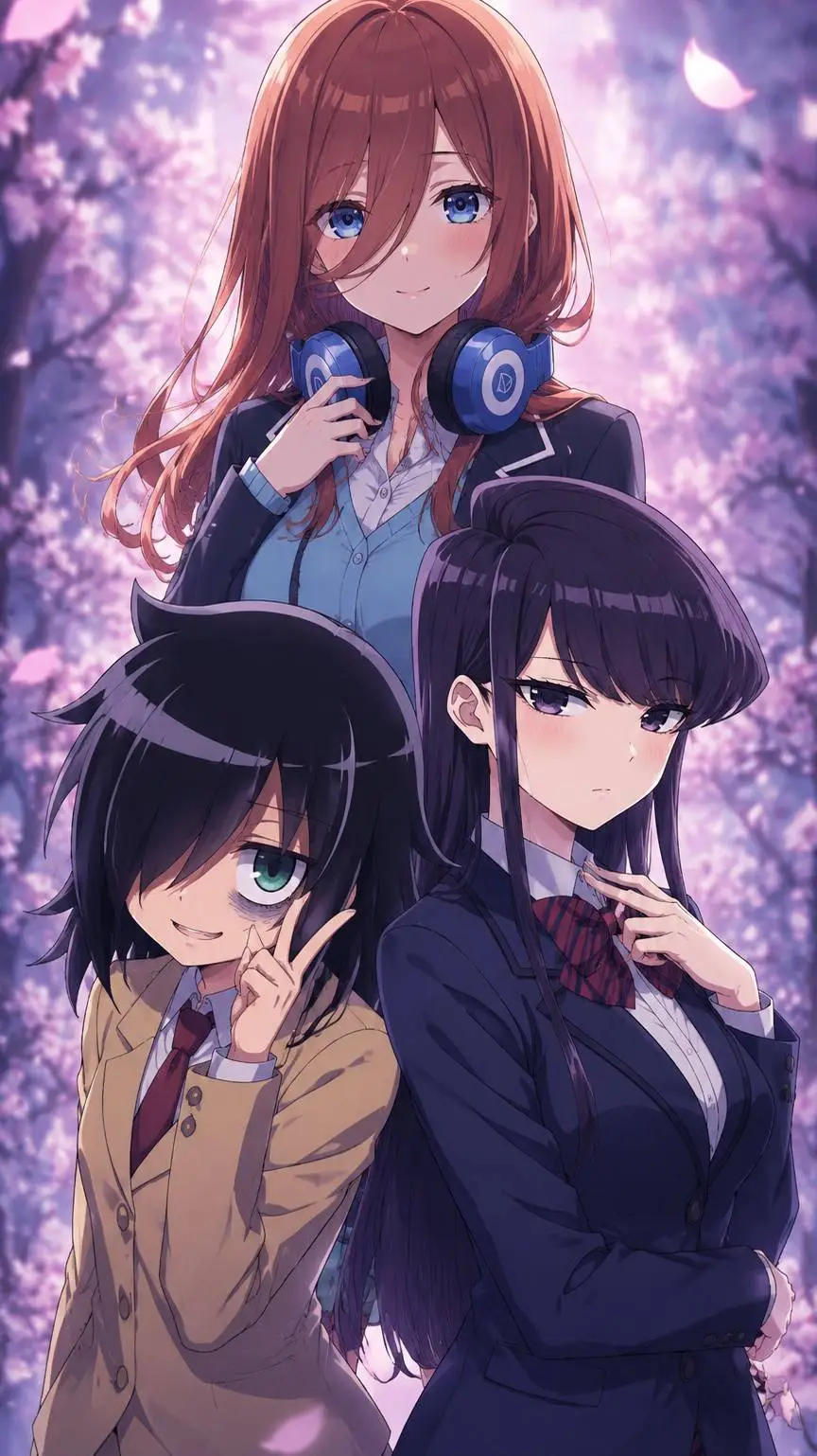 ai character: Miku, Komi, Tomoko background