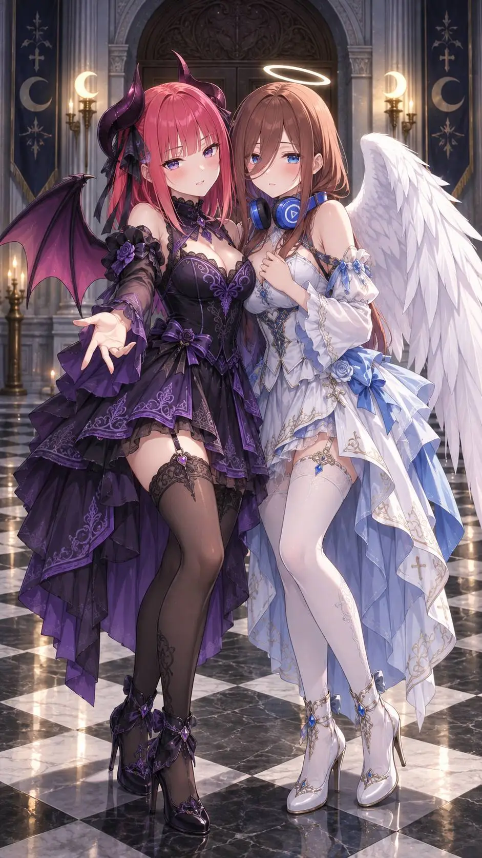 ai character: Nino 😈 y Miku 😇 background