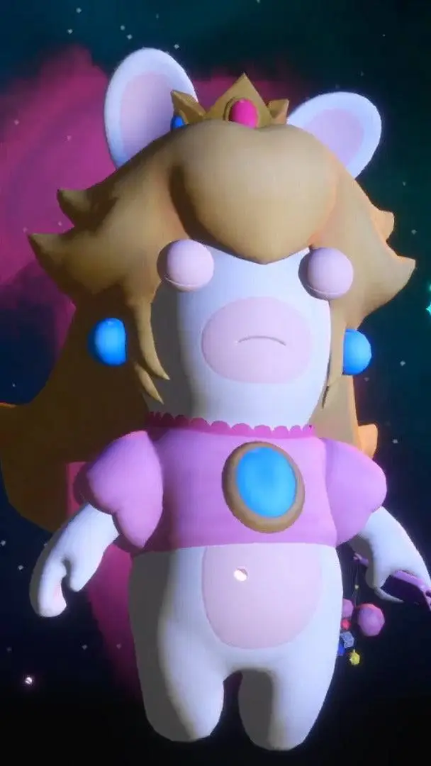 ai character: rabbid peach  background