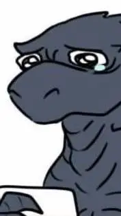 ai character: sad godzilla  background