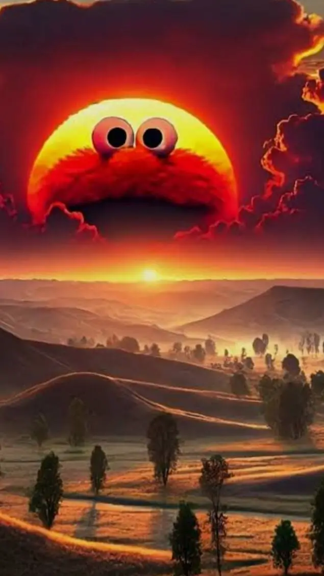 ai character: SCREAMIMG ELMO SUN background